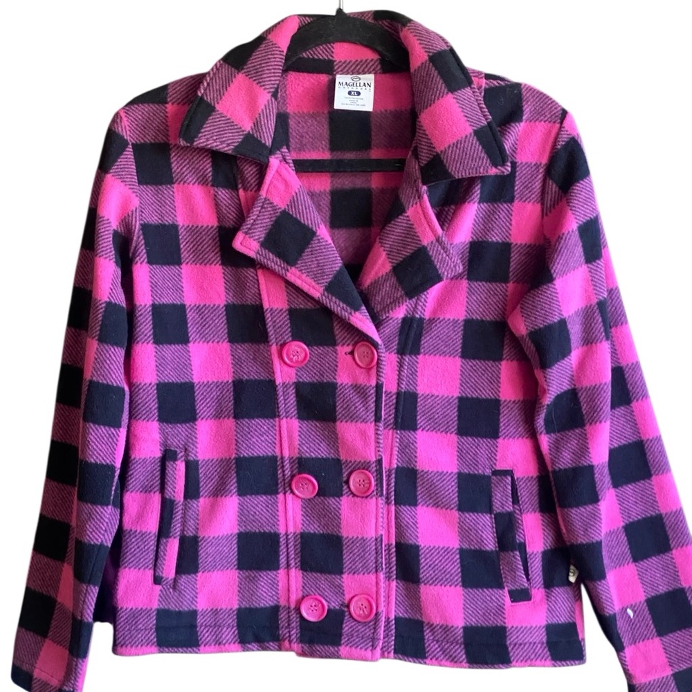 Magellan Girls Pink and Black Checkered Fleece Jacket. Size XL